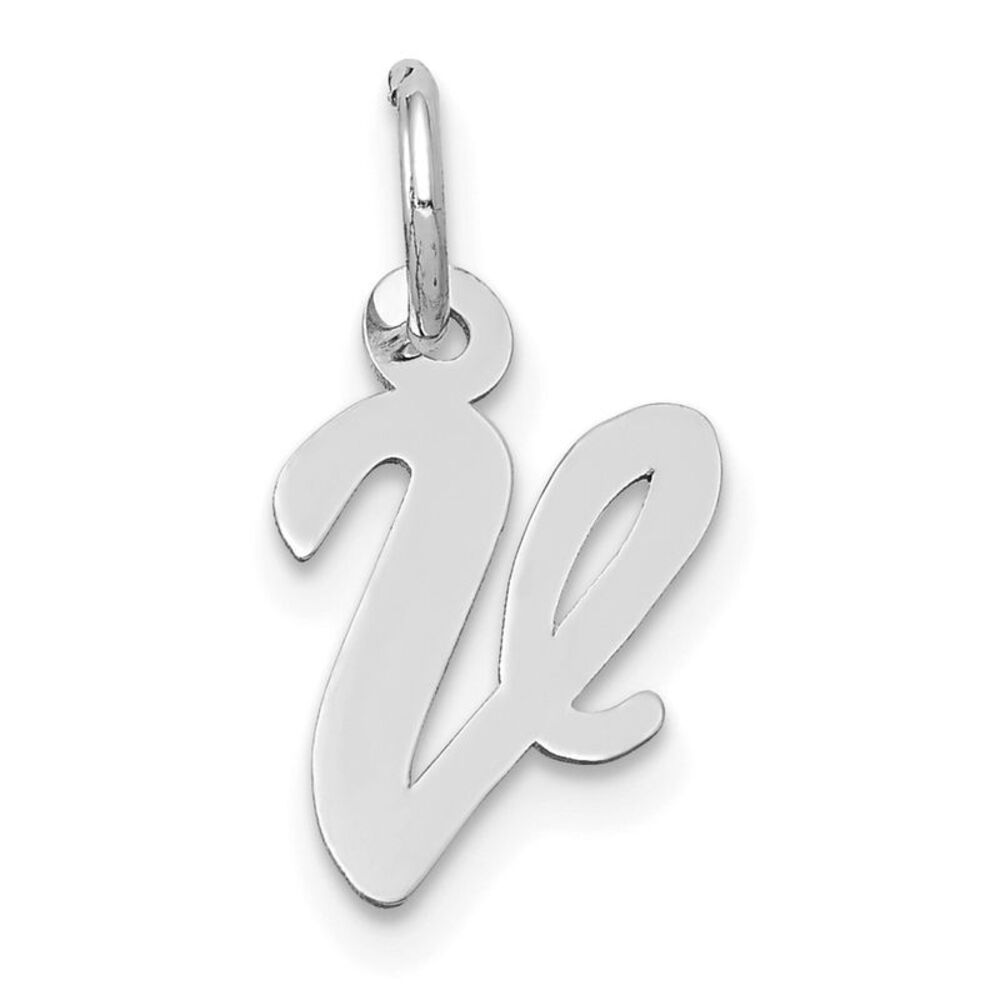 10k White Gold Small Script Initial V Charm - image 1